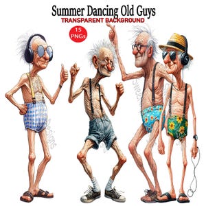 Lustige Sommer tanzende alte Leute PNG Clip Art: 15 freche Opa Grafiken transparenten Hintergrund digitaler Download