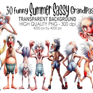 30 transparante achtergrond grappige zomer Sassy opa Clip Art PNG 300 dpi hoge kwaliteit digitale download prints aquarel sublimatie oldies