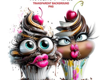 Clipart PNG di cupcake al cioccolato, grafica divertente e sfacciata per compleanno, sfondo trasparente, download digitale