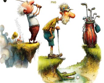 Immagini PNG di un anziano golfista divertente: 20 grafiche stravaganti per anziani con sfondo trasparente (download digitale)