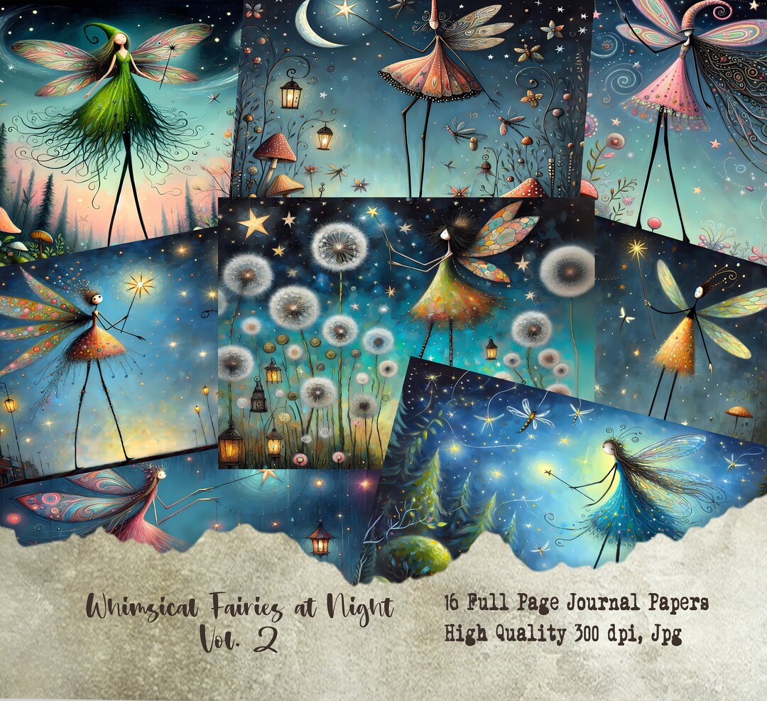 Whimsical Night Fairy Junk Journal Pages Vol. 2, 300 Dpi Jpg Printable ...