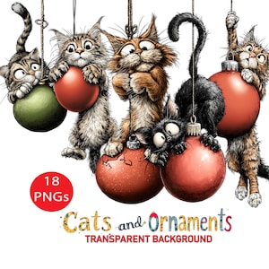 Lustige Katzen und Ornamente PNG Clipart Weihnachtskätzchen Grafiken Sublimationsdruck Transparenter Hintergrund