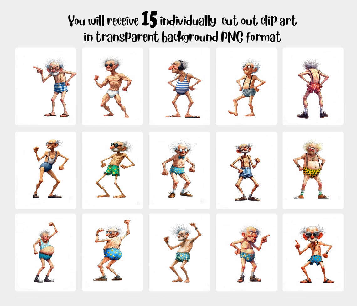 15 Funny Summer Spunky Grandpa Old Men Clip Art Transparent Background ...