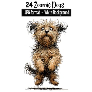 24 Funny Zoomie Dogs JPG White Background Clip Art 300 dpi Digital Download High Quality Prints Sublimation Journal Scrapbook Crafts