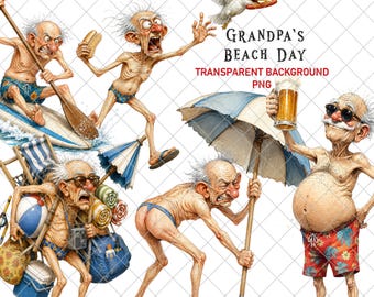 Clipart PNG "Giornata al mare del nonno", 20 divertenti e sfacciate immagini di un vecchio estivo, download digitale