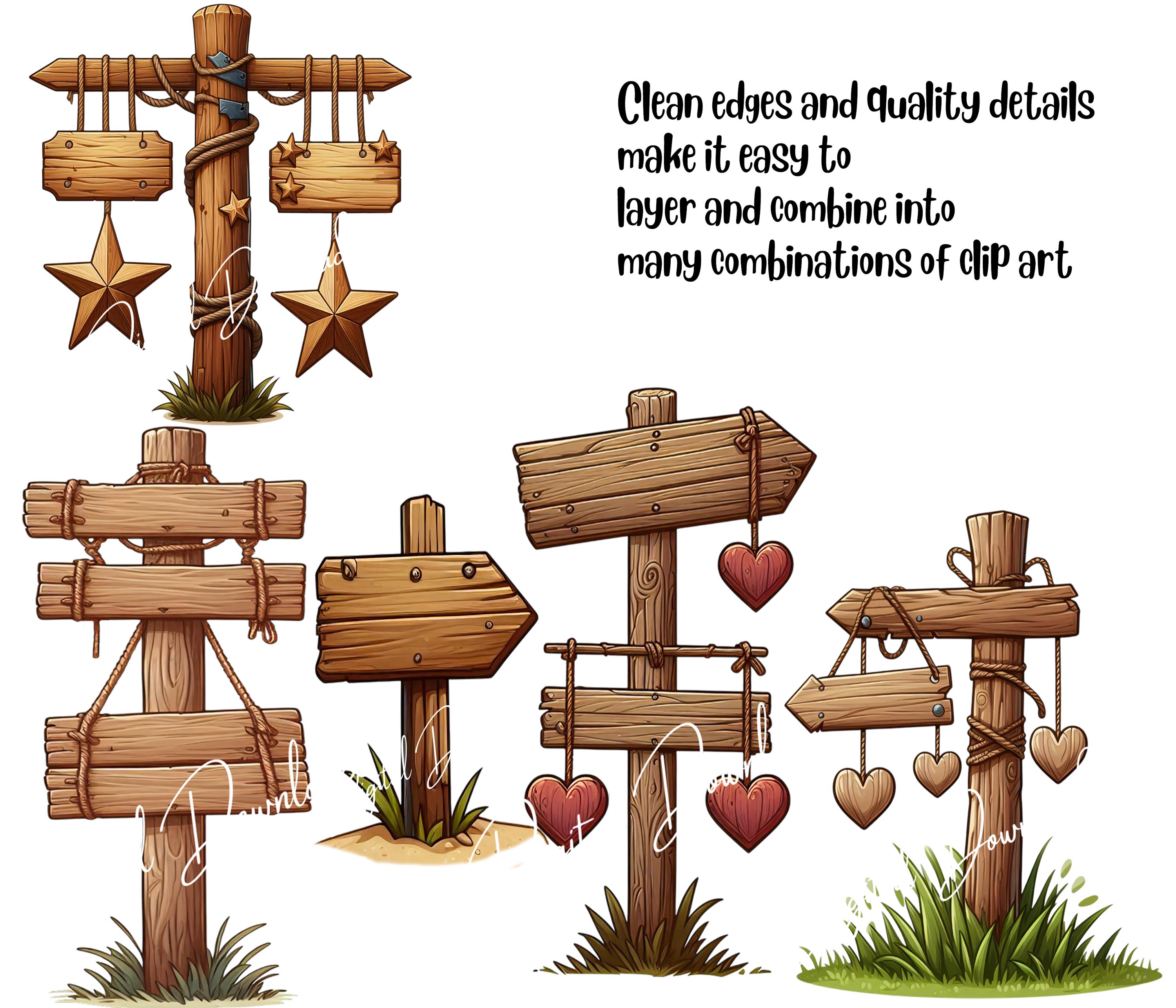30 Rustic Wooden Signs Clip Art Elements PNG Transparent Background ...