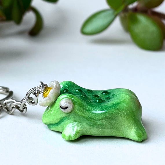 Handmade Frog Worry Stone Keychain, Fidget Toy, Anxiety Reliever