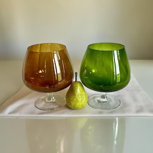 Brandy Snifters Mid Century Modern Oversized-Green / Amber Set of 2-Vintage