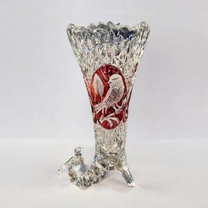 Hofbauer Rubinrot Byrdes Füllhorn Vase-Deutsche Blei Kristall-6 &#39;&#39;-Vintage Blume