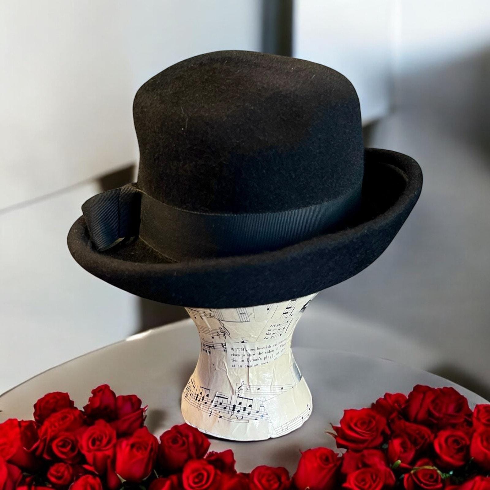 Vintage 1940s Bowler Hat-Henry Pollak NY-Wool Derby-Black-Unisex-Classic-Peaky 1940s Derby Bowler Hat Henry Pollak Black Felted Wool - Etsy main image 2