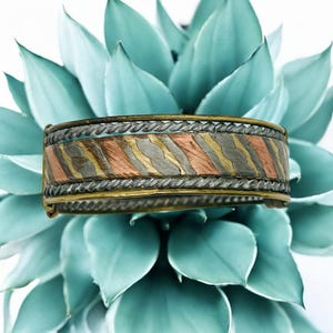 Copper Brass Mixed Metal African Bangle Bracelet-Vintage-Woven-Cuff-Handcrafted