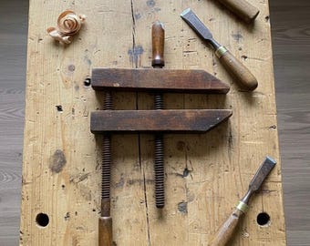 Antique Wooden Screw Clamp No 810-Primitive Tool Early 20th C-Woodworking-Rustic