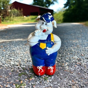 Vintage Cookie Jar-Ceramic Farmer Pig-Mid Century MCM Farmhouse Antique Kitschy