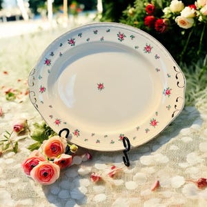 Homer Laughlin Oval Platter-Rambler Rose 15 in-Georgian-Porcelain Serving China