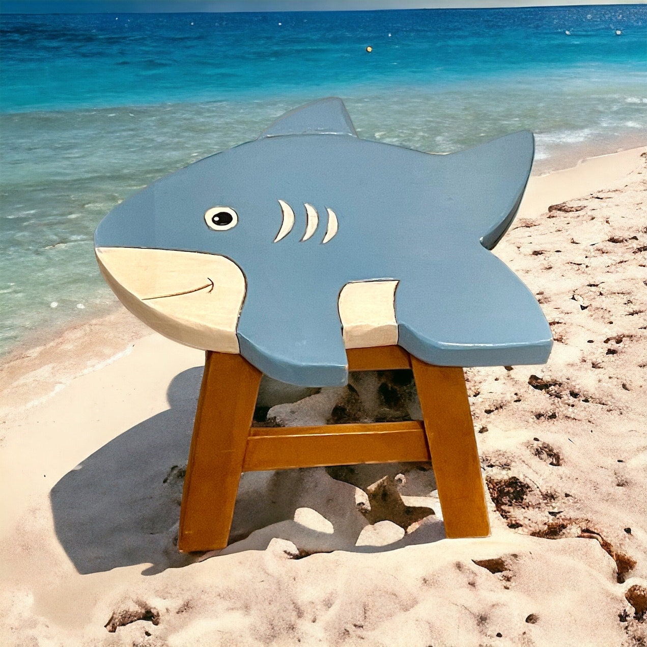 Kids Step Stool hand painted Shark Shape beach ocean childrens nautical Etsy