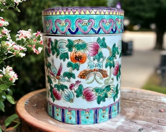 Chinese Tea Caddy/ Storage Jar-Vintage Famille Rose Hand Painted-Porcelain-Asian