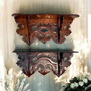 Rare Matched Pair Victorian Carved Wall Shelves-Antique-Ornate-Eastlake-Gothic