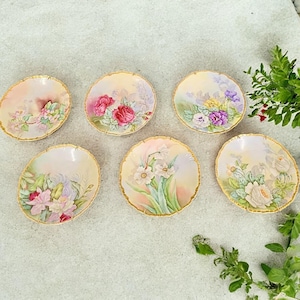 Set of 6 Hand Painted Limoges Plates-J.P.L. France-Artist Signed-Floral Cabinet