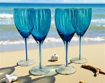 ブルーステムワイングラス - ツイストステム、クリアボウル（4個セット