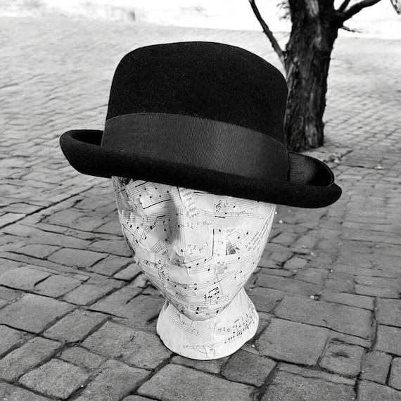 Vintage Black Hat-henry Pollak NY-100% Wool-1940s-breton 