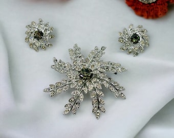 Sarah Coventry Vintage 1960s Brosche & Ohrclips Set - "Evening Snowflake"