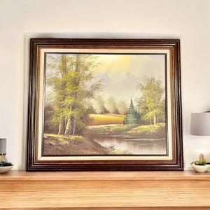 Vintage Landscape Painting-Oil on Canvas-Signed Robert-29x25-Scenic-Woods-Framed