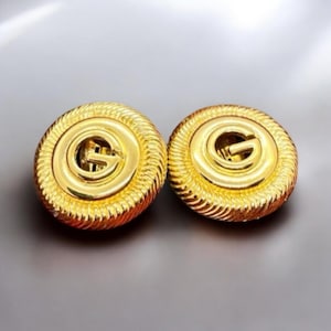 Givenchy Earrings Gold Plated 1990&#39;s Clip On Vintage- Round G - Marked-Designer