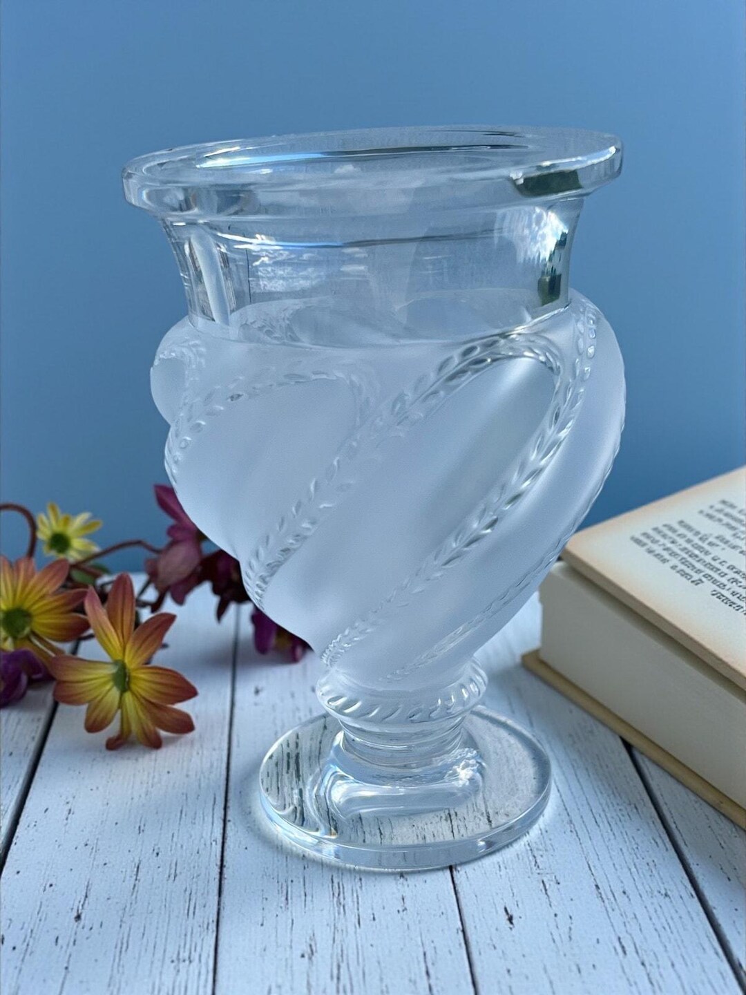 Lalique Ermenonville Frosted Crystal Vase-1950s-france-leaf Vine