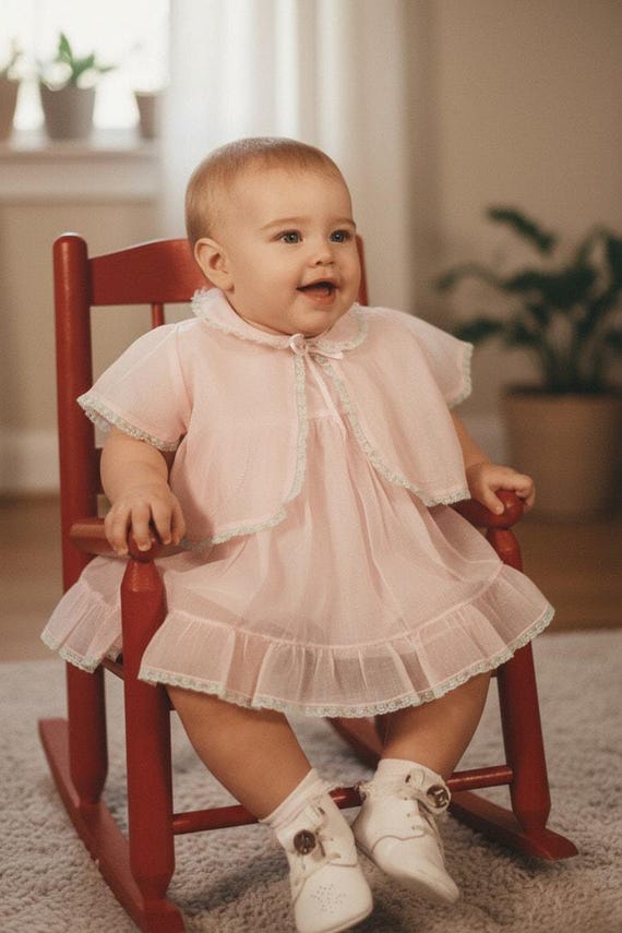 Vintage Marshall Field Silk Cape Baby Outfit 6-12M-Pink Cream Dress-Heirloom Vintage Marshall Field Silk Cape Baby Outfit 6-12M-Pink Cream Dress-Heirloom