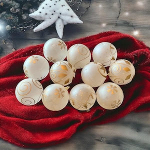Frosted Ball Ornaments-Clear Gold-Shatterproof Plastic-Set of 11-Christmas Tree
