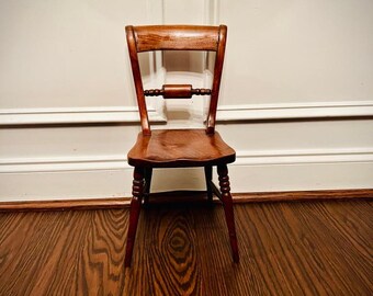 English Windsor Back-Hand Carved Antique Doll Chair - 17'' Tall-Solid Mahogany