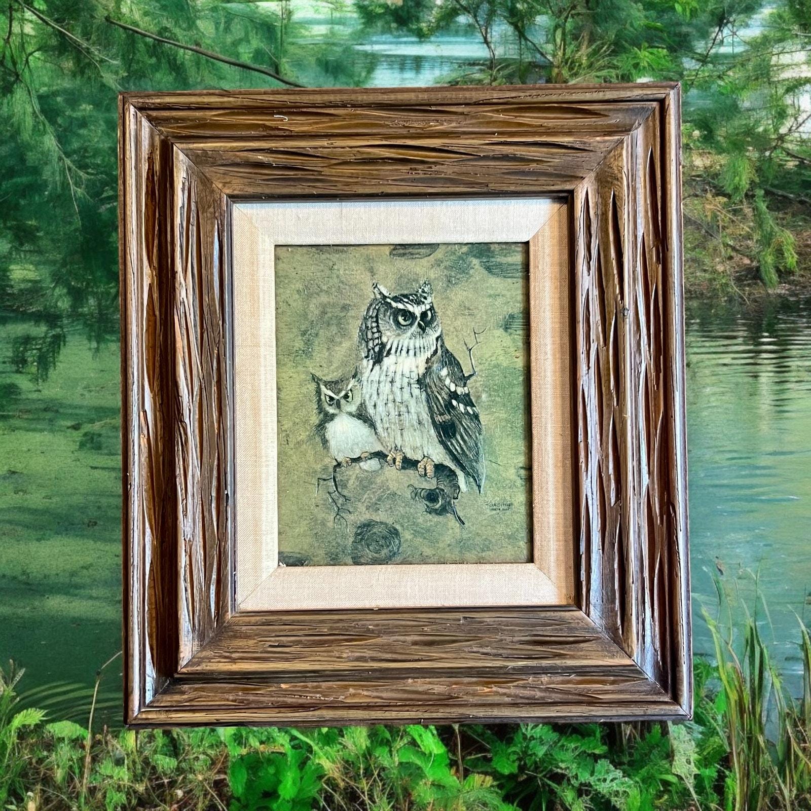 Vintage Owl Art-Mid Century-Richard Hinger-Nature Wildlife Birds-1970s-Screech