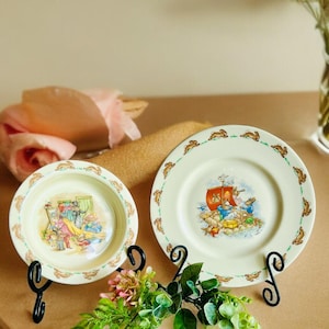 Bunnykins Royal Doulton-2 Piece Set ca 1936-8&#39;&#39; Plate & Rim Bowl-Raft / Dress Up