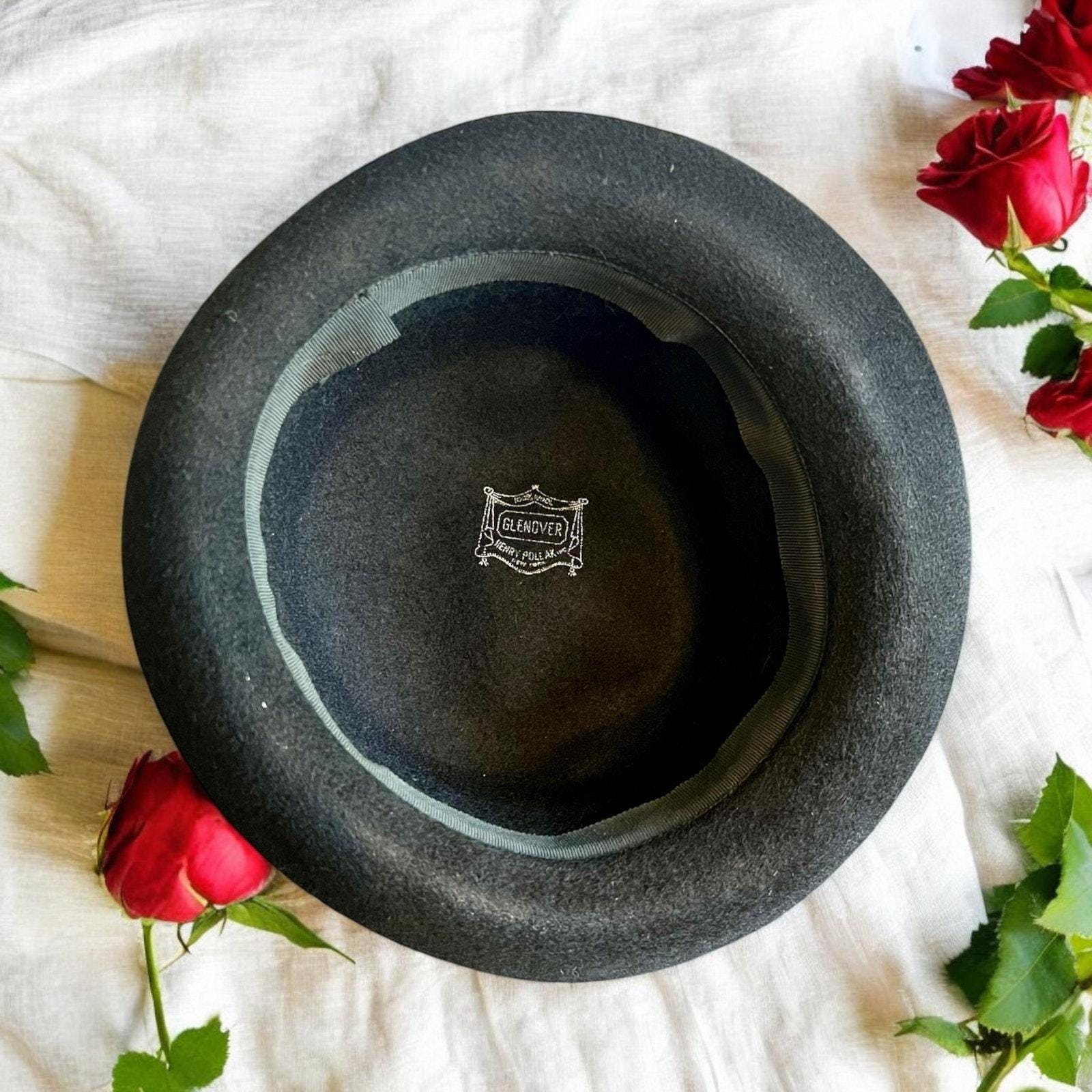 Vintage 1940s Bowler Hat-Henry Pollak NY-Wool Derby-Black-Unisex-Classic-Peaky 1940s Derby Bowler Hat Henry Pollak Black Felted Wool - Etsy main image 4