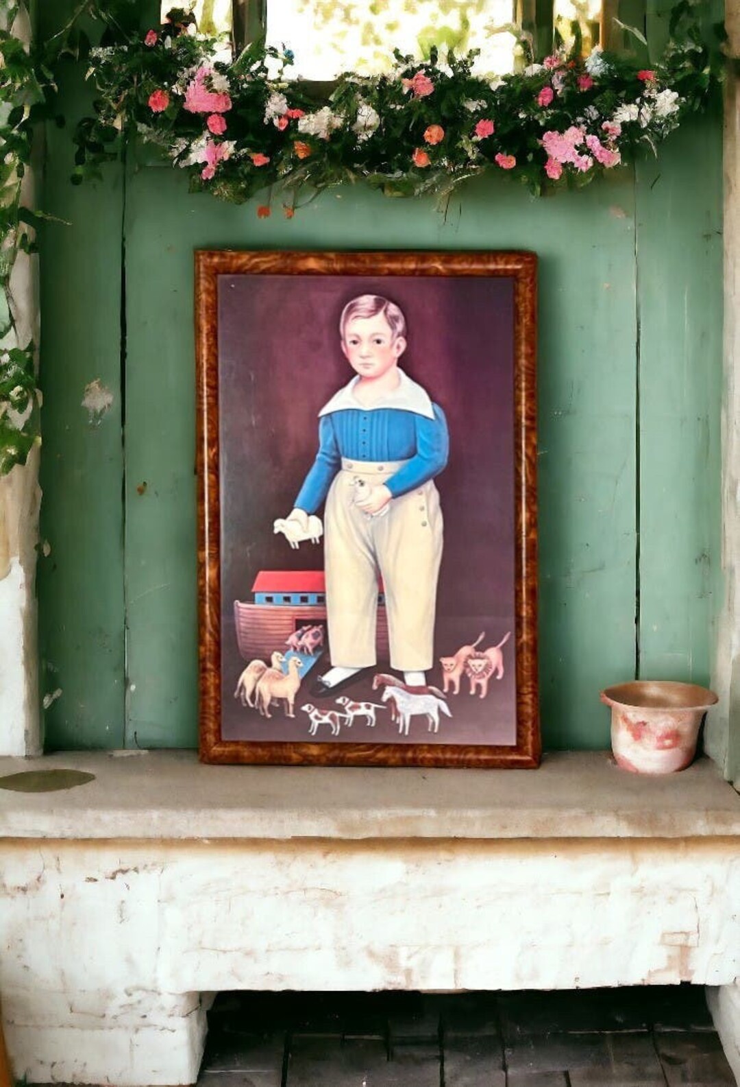 Portrait of Boy W. Noah's Ark Toy-contemporary Folk Art-suzy Aalund ...