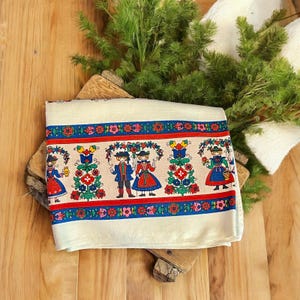 Vintage Swedish Folk Art Tablecloth-Linen 50x41&#39;&#39;-Scandinavian-Dutch-German-60s