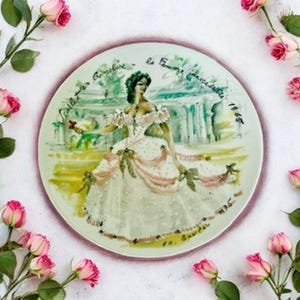 Vintage French Fashion Plate-Limoges Porcelain-1800s Women-Hand Painted-Wall Art