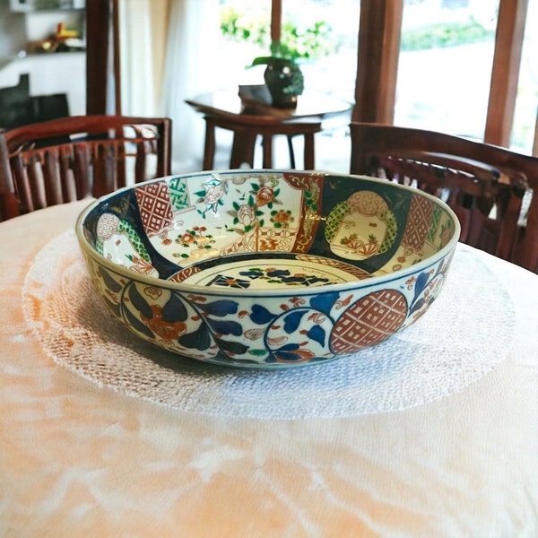 Imari Style Centerpiece Oriental Bowl-Large 12'' Asian Centerpiece Decor Soldier