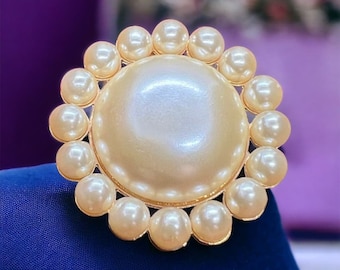 Kenneth Jay Lane Faux Pearl Cabochon Brooch or Pendant Vintage Costume- Marked