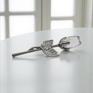 Vintage Crystal Rose Figurine Clear Glass Flower w Silver Stem-Bloom-Keepsake