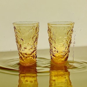 Anchor Hocking Juice Glass Milano Honey Gold Flat-Set of 2-ca 1960s Vintage-MCM