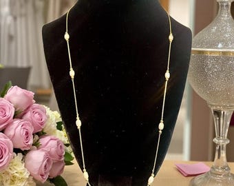 Collar vintage de perlas de imitación, cadena dorada de 24'', joyería de capas largas