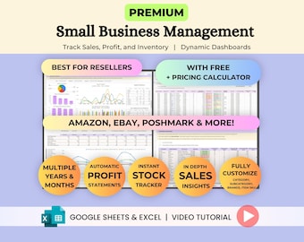 Reseller Spreadsheet for Small Business Bookkeeping - Inventory Management, Order Tracker, Sales, Profit, Dashboards - Google Sheets & Excel