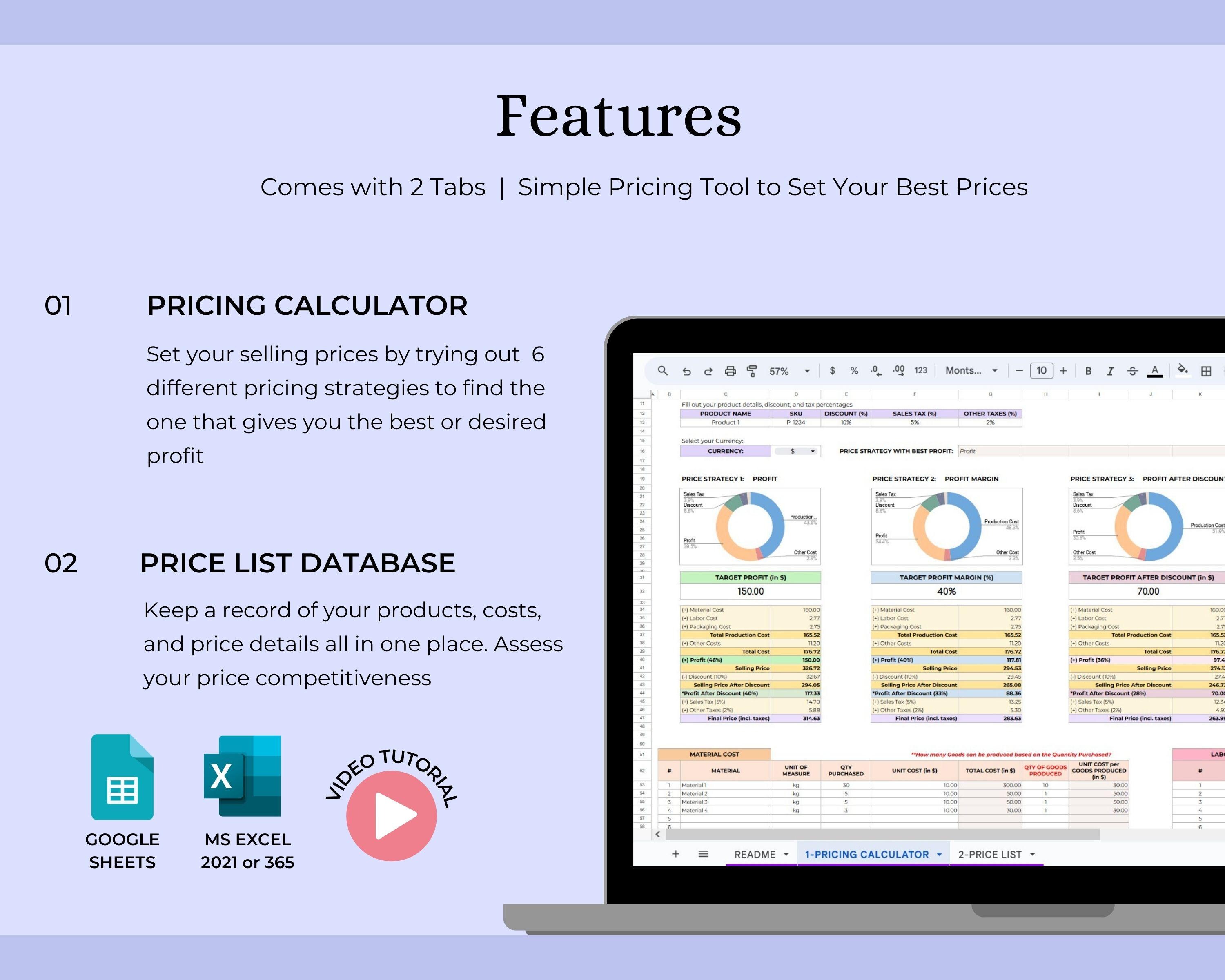 Pricing Calculator, Product Price Template, Small Business Planner, Set Profit, Costs & Selling ...