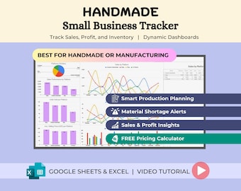 Small Business Spreadsheet for Handmade Products, Inventory Tracker, Profit & Sales Order Dashboard, Pricing Calculator, Google Sheets Excel