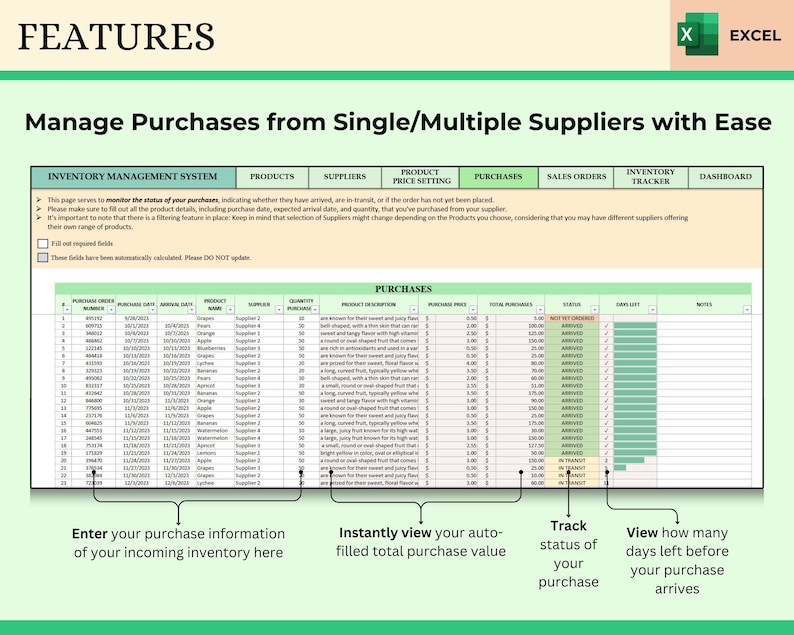Sales and Inventory Tracker Excel Spreadsheet for Resellers, Dynamic ...