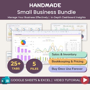 Small Business Bundle Handmade Products Order & Inventory Tracker Automated Sales Profit Dashboards Business Template Google Sheets Excel