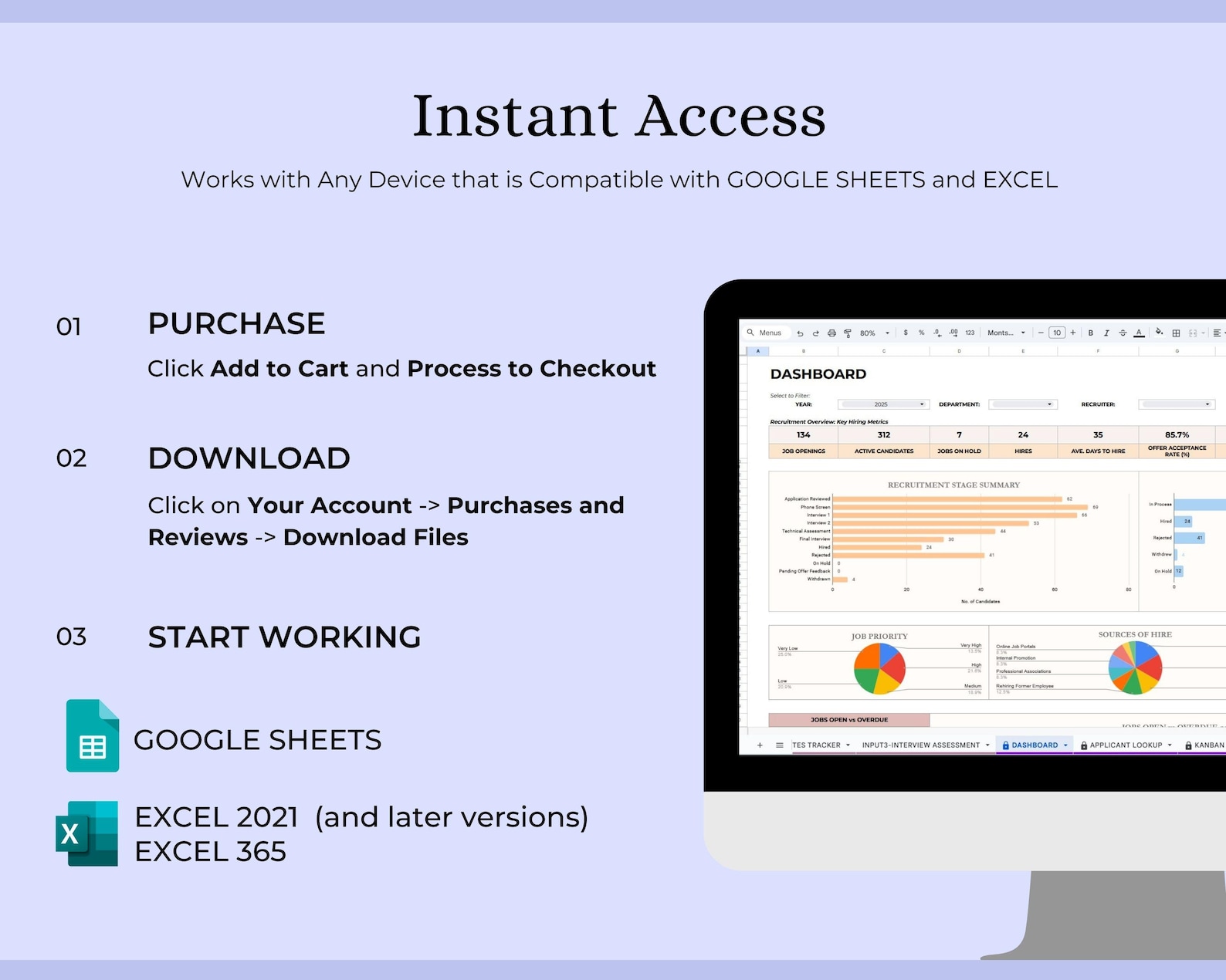 Recruitment Tracker Excel Google Sheets HR Hiring Dashboard Job ...