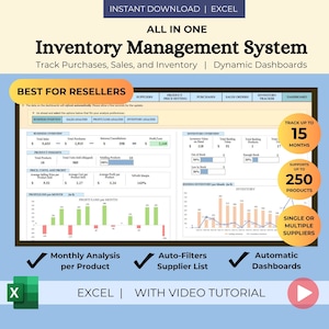 Inventory Management for Small Business Resellers | Sales Tracker Template Excel | Price Sheet | Business Dashboards | Product Inventory