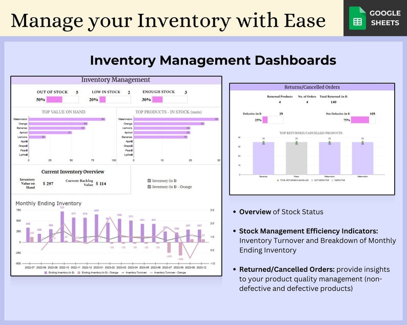 Stock Management Google Sheets Tracker, Product Inventory Control System, Online Business